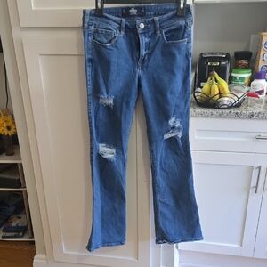 Hollister Women's Straight Leg Ripped Blue Jeans